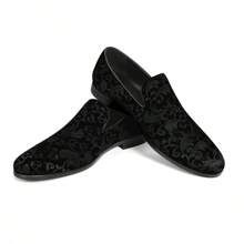 Men's Vintage Plain Velvet Dress Loafers Slip On Shoes Classic Tuxedo Dress Shoes - 黑色 - 查看 3