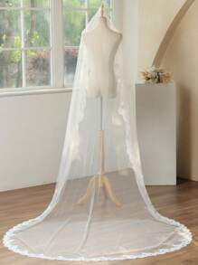 1 件 3M 单层优质花卉蕾丝长款新娘面纱，复古法式婚纱配饰头饰女士秋装 - A - 查看 5