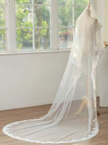 1 件 3M 单层优质花卉蕾丝长款新娘面纱，复古法式婚纱配饰头饰女士秋装 - A - 查看 4