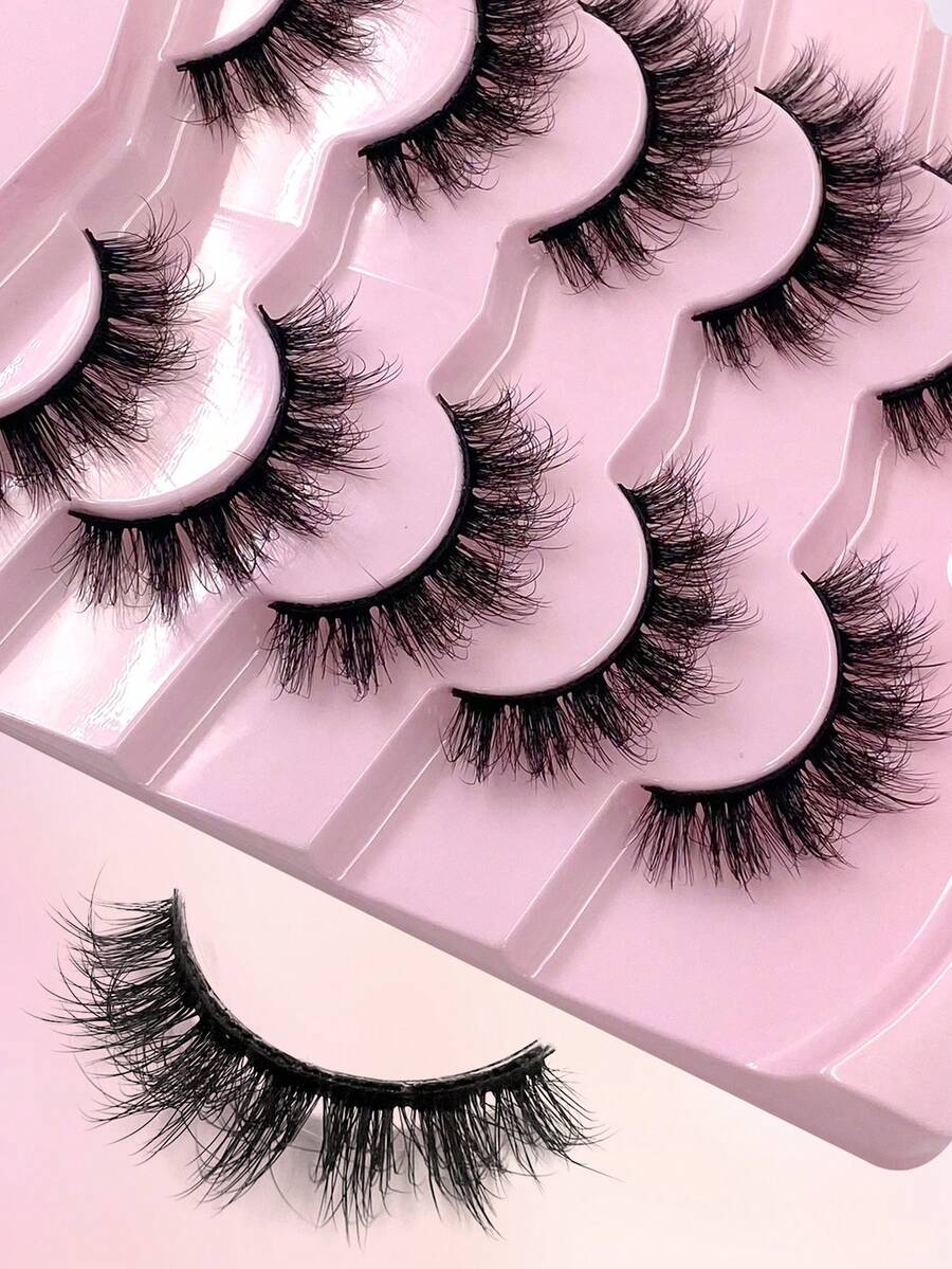 5 Pairs Natural Looking Faux Mink Eyelashes, Curled & Fluffy, Lengthening & Volumizing Lashes - Spiky Manga Lashes - View 1