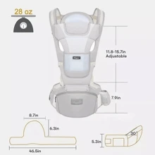 AMIARYA Adjustable Breathable Baby Carrier Sling Breathable Adjustable Baby Carrier Baby Waist Seat Ergonomic Baby Kangaroo Seat Sling Baby Carrier For 7-66 Lbs. With Baby Hip Seat - 灰色 - 查看 8