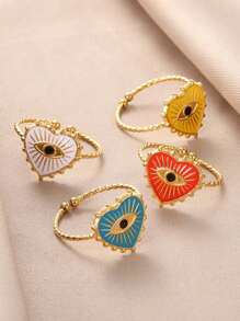 新款黑色珐琅邪眼心形戒指，不锈钢可调节开口戒指，18K镀金不褪色吊坠，时尚饰品，节日派对配饰，情人节礼物 - 不銹鋼戒指 - 查看 8