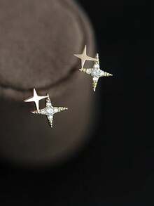 BALMORA 1 cặp bông tai thời trang dễ thương bằng bạc Sterling S925 hình ngôi sao lấp lánh Zirconia dành cho phụ nữ làm quà tặng bạn bè cho bữa tiệc, trang phục hàng ngày - Vàng - Xem 5