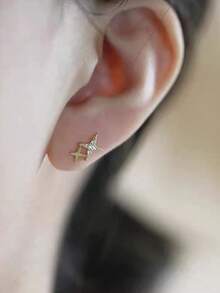 BALMORA 1 cặp bông tai thời trang dễ thương bằng bạc Sterling S925 hình ngôi sao lấp lánh Zirconia dành cho phụ nữ làm quà tặng bạn bè cho bữa tiệc, trang phục hàng ngày - Vàng - Xem 4