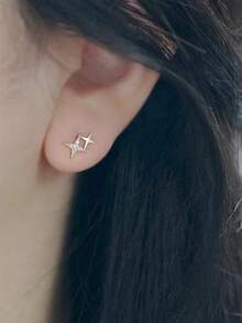 BALMORA 1 cặp bông tai thời trang dễ thương bằng bạc Sterling S925 hình ngôi sao lấp lánh Zirconia dành cho phụ nữ làm quà tặng bạn bè cho bữa tiệc, trang phục hàng ngày - Vàng - Xem 3