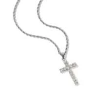 Luxury Bahia Cord Chain Necklace With Ice Cross Pendant Studded With Shiny Diamond Unisex Jewelry For Men And Women Accessories Jewelry - 銀色 - 查看 7