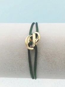 1 Piece Handmade Adjustable Stainless Steel Golden Three-Ring Braid Bracelet Couple Gift - Gold - View 17