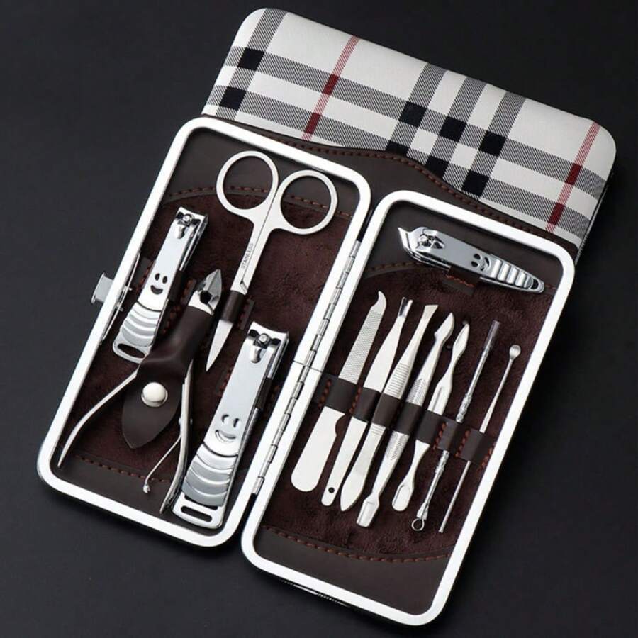 Portable Manicure Nail Clipper Kit Case Tweezers Scissors 12 Pieces - Nhiều màu - Xem 1