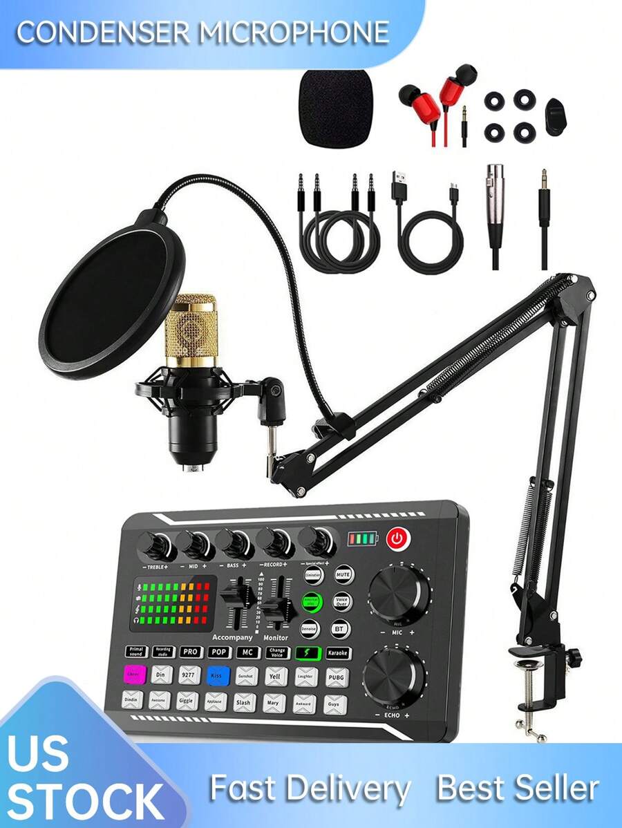 Kit de micrófono de condensador BM800 + tarjeta de sonido F998, adecuado para grabación de ordenador, comunicación de voz de juegos, muestreo de alta calidad, uso doméstico