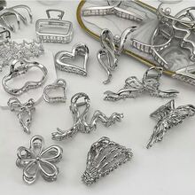 Silver Metallic Liquid Metal Hair Claw Clip - Silver - View 4