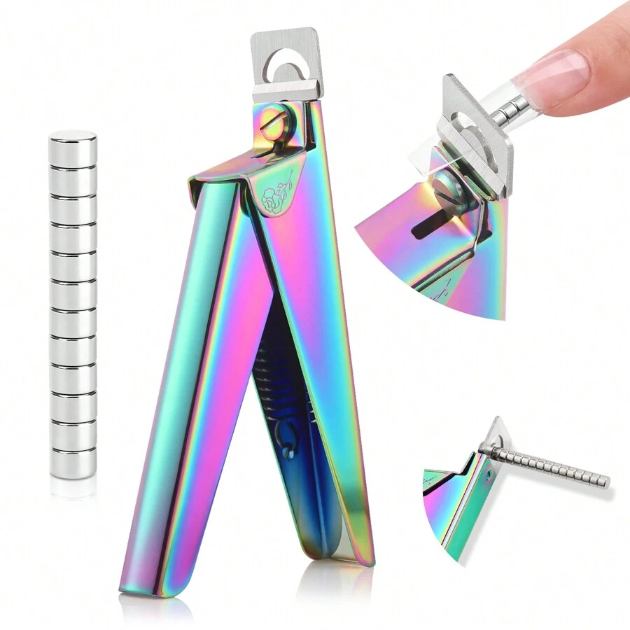 Saviland Acrylic Nail Cutters For Nail Tips: Chameleon Acrylic Nails Clipper With Sizer Magnets Nail Cutter 15PCS Sharp Nail Tech Supplies Nail Trimmer Manicure Tool Nail Accessories Women Salon Home - 紫色 - 查看 1