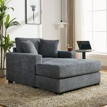 MERAX Oversized Chaise Lounger Modern Style Sofa Couch ,With Pillows, Charge Station & Cup Holders, Chenille Fabric(43.5"  ) - 43.5"-Blue Gray - View 3
