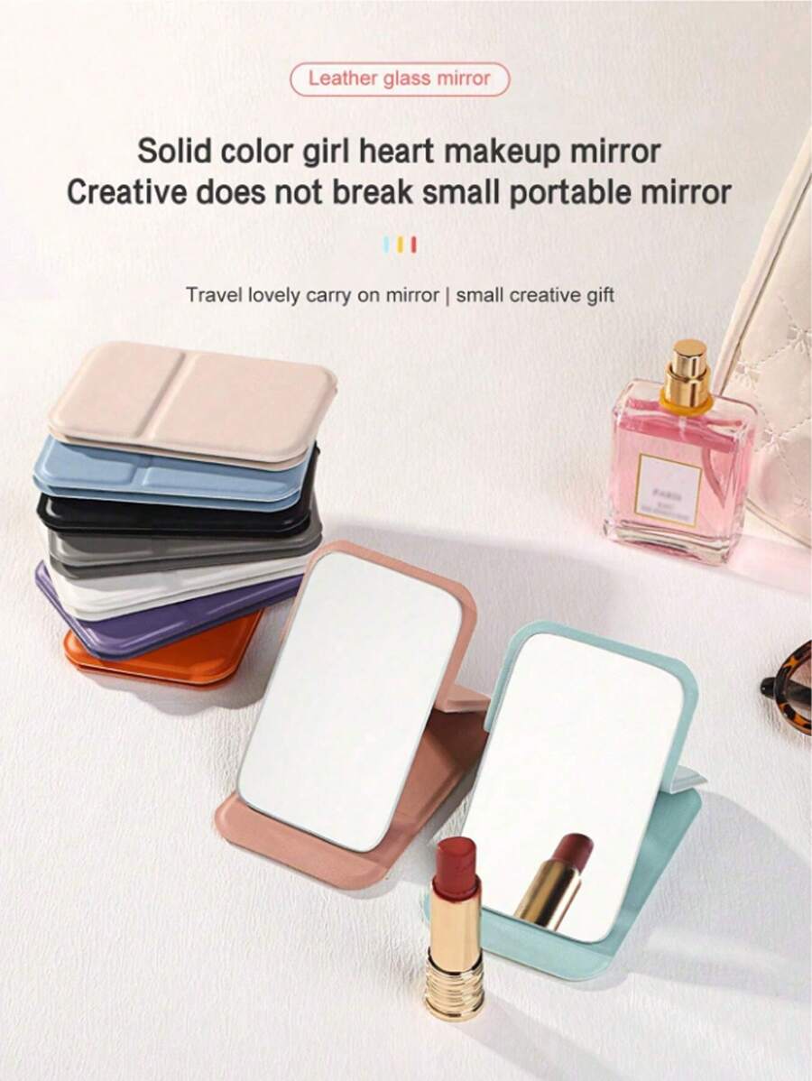 Mini Foldable Desktop Makeup Mirror - Portable Design, Compact Standing Cosmetic Mirror For Daily Use, Student Dormitory Essential - Elegant, Space-Saving, And Travel-Friendly Travel Essentials School Back To School School Supplies Holiday Camping Holiday Essentials Vacation Accessories Summer