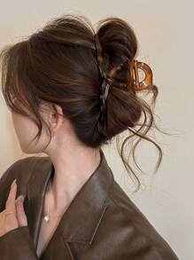 1 件复古超大琥珀色发夹，简约方形玳瑁色发夹，适合颈背浓密头发，豹纹发夹，发饰，发夹，发夹，发夹 - 彩色 - 查看 5