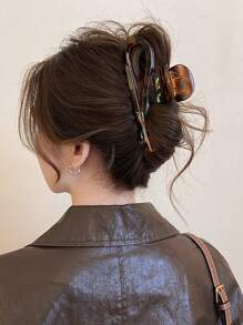 1 件复古超大琥珀色发夹，简约方形玳瑁色发夹，适合颈背浓密头发，豹纹发夹，发饰，发夹，发夹，发夹 - 彩色 - 查看 3