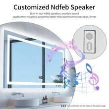 LUVODI Rectangle LED Bathroom Mirror Wall Vanity Mirror With Bluetooth Speaker Date/Time/Temp Display, Dimming Light Front-Lit And Backlight, Defog - 美規A型插(110-127V) - 查看 4