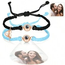 2 Stücke personalisierte Paarprojektionsarmband, Edelstahl magnetisches herzförmiges Foto-Projektionsarmband, individuell gestaltbares Doppelfotoarmband, individuelles Erinnerungsfoto, Paar Jahrestags Geschenk, Geschenk für Freundin, Freund, Beste Freunde, Familie, Feiertagsgeschenke