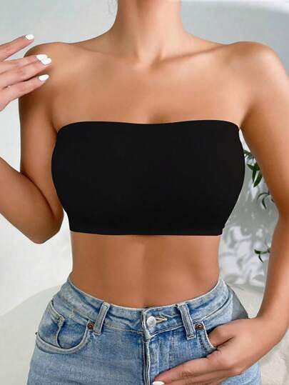 1pc High Elasticity, Breathable & Seamless Solid Color Bandeau Top For Slip-Proof