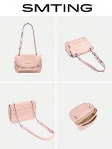 SMTING 法式时尚小方形翻盖单肩包、办公室女士链条斜挎包、粉色女士手提包，适合约会和聚会 - 粉色 - 查看 3