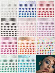 Naklejki na okrągłą twarz w wielu kolorach, brokatowe naklejki stereo Gem, makijaż, impreza świąteczna, styl Y2K, festiwal muzyczny, DIY, oczy, twarz, występy taneczne, imprezy, scena, cosplay, ślub, fałszywe tatuaże - Wielokolorowe - Zobacz 2