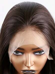 棕色合成蕾丝前假发 长款丝滑直发假发 预拔自然发际线 无胶蕾丝假发 日常派对用 24 英寸 - 棕色 - 查看 1