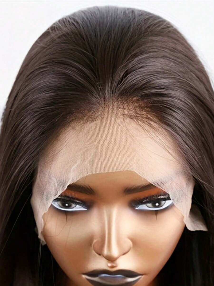 棕色合成蕾丝前假发 长款丝滑直发假发 预拔自然发际线 无胶蕾丝假发 日常派对用 24 英寸 - 棕色 - 查看 1