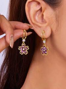 1pair Crystal Floral Decor Flower Drop Stud Earrings