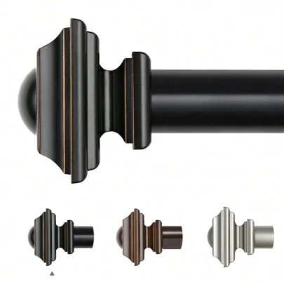 1pc 1 Inch Long Curtain Rods For Windows,  Splicing Telescoping Curtain Rod, Single Drapery Rods With Square Finials, Black/Sliver/Brown