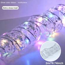 1 st. LED-kerstlintverlichting 39,37/78,74/196,85/393,7 inch zilver/gouden lint met koperdraad, feeënlichtsnoer, kerstboom, decoratief lint, strikken, lampen, op batterijen, voor thuis, tuin, tuin, bruiloft, verjaardag, feest, kerstboom, festivals, nieuwjaarsdecoratie (1/2/5/10 m gouden/zilveren lint; warm wit/wit/kleurrijk licht), kamerdecoratie, kerstdecoratie, kerstverlichting, slaapkamerdecoratie, woondecoratie, feestdecoratie, vakantie, festival, kerstcadeau, Thanksgiving, kerstboomdecoratie, ornamenten