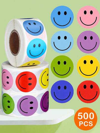 Christmas Decoration 500pcs Happy Cartoon Smiling Face Stickers, Mini Motivational Stickers With Small Smiling Face Stickers, Teacher Rewards Students, Colorful Motivational Stickers, Behavior Student Chart Stickers, Party Decorations, Smiling Stickers, S, Holiday And Birthday Gifts