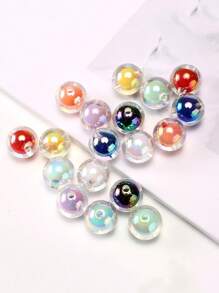 16MM 10 颗/包款式随机亚克力镀彩色珠子，圆形内彩 DIY 直孔手工手链，串珠散珠 - 彩色 - 查看 10