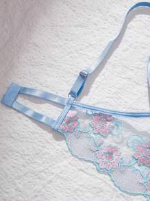 Women's Hollow Out Embroidery Sexy Lingerie Set For Going Out, Cool Light Blue - Blue - View 4
