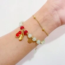 1 件经典中国风幸运花生玻璃手链，优雅简约时尚珠宝手链 - 串珠手串 - 查看 17