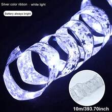 1 st. LED-kerstlintverlichting 39,37/78,74/196,85/393,7 inch zilver/gouden lint met koperdraad, feeënlichtsnoer, kerstboom, decoratief lint, strikken, lampen, op batterijen, voor thuis, tuin, tuin, bruiloft, verjaardag, feest, kerstboom, festivals, nieuwjaarsdecoratie (1/2/5/10 m gouden/zilveren lint; warm wit/wit/kleurrijk licht), kamerdecoratie, kerstdecoratie, kerstverlichting, slaapkamerdecoratie, woondecoratie, feestdecoratie, vakantie, festival, kerstcadeau, Thanksgiving, kerstboomdecoratie, ornamenten