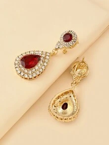 1 对优雅奢华镶有水钻的泪珠吊坠耳环，适合女士佩戴，适合婚礼、庆典、节日、礼物 - 耳環 - 查看 2