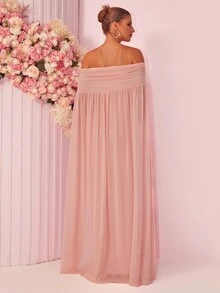 Joyfunear 1pc Off Shoulder Sexy Ruched Maternity Dress With Cape, Elegant, For Party - Pink - View 6