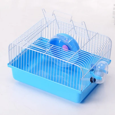 1个纯色金属丝+塑料底座小型仓鼠笼，便携式繁殖笼，适合幼年泰迪熊仓鼠和仓鼠玩具