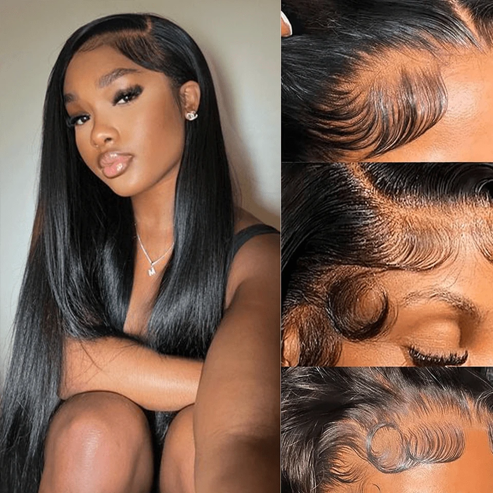 Glueless Invisible Lace Front Wigs Human Hair Pre Plucked Bleached Knots With Baby Hair 200% Density 5x5 Straight Lace Closure Wigs For Black Women - Natural Black - View 1