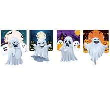 4 件套万圣节恐怖悬挂旗帜，适用于客厅、窗户、户外花园、鬼魂、南瓜、派对装饰、亡灵节、奇怪的酒吧入口 - 彩色 - 查看 8