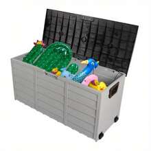 Outdoor Storage Deck Box Large Chest Bin Patio Garden 75-Gal Container - Black & Gray - View 4