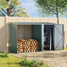 LIVINGANDHOME Living And Home - UK Steel Outdoor Garden Storage Shed With Log Stacking Rack - Green - View 2
