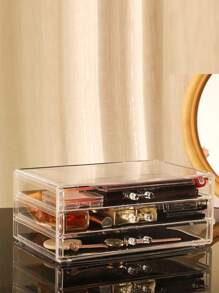 1 pieza Organizador de cajón de escritorio transparente para lápices labiales/brillos de labios, caja de almacenamiento de maquillaje a prueba de agua y polvo, para vacaciones en la playa, colección de baño, colección de dormitorio, gran capacidad