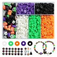 1630 Stück Halloween Perlenset mit Ton-Perlen, Acryl-Buchstabenperlen, Ton-Scheiben-Abstandsperlen zum Armband-Herstellen, DIY-Schmuck, Anhänger, Verkleidung zum Feiertag