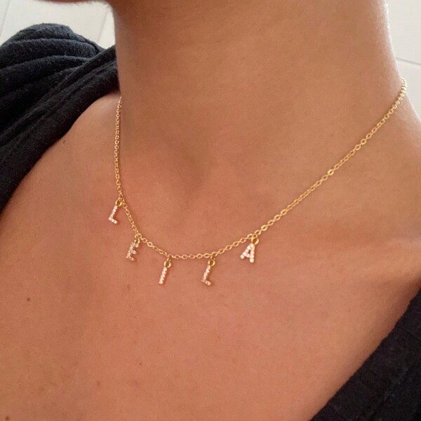 Customized Mini 6mm Zirconia Letter Necklace & Bracelet Set, Chic Jewelry Gifts,Gold,Stylish,Colorful,Vintage,Unisex,Hipster,Simple,Casual,Custom,Personalized,Unique,Ideal Gifts For Him,Ideal Gifts For Her,Her,Boyfriend,Girlfriend,Dad,Mom,Family,Friends,For Anniversaries,For Birthdays,For Graduation,For Prom,For Party,Necklaces For Women