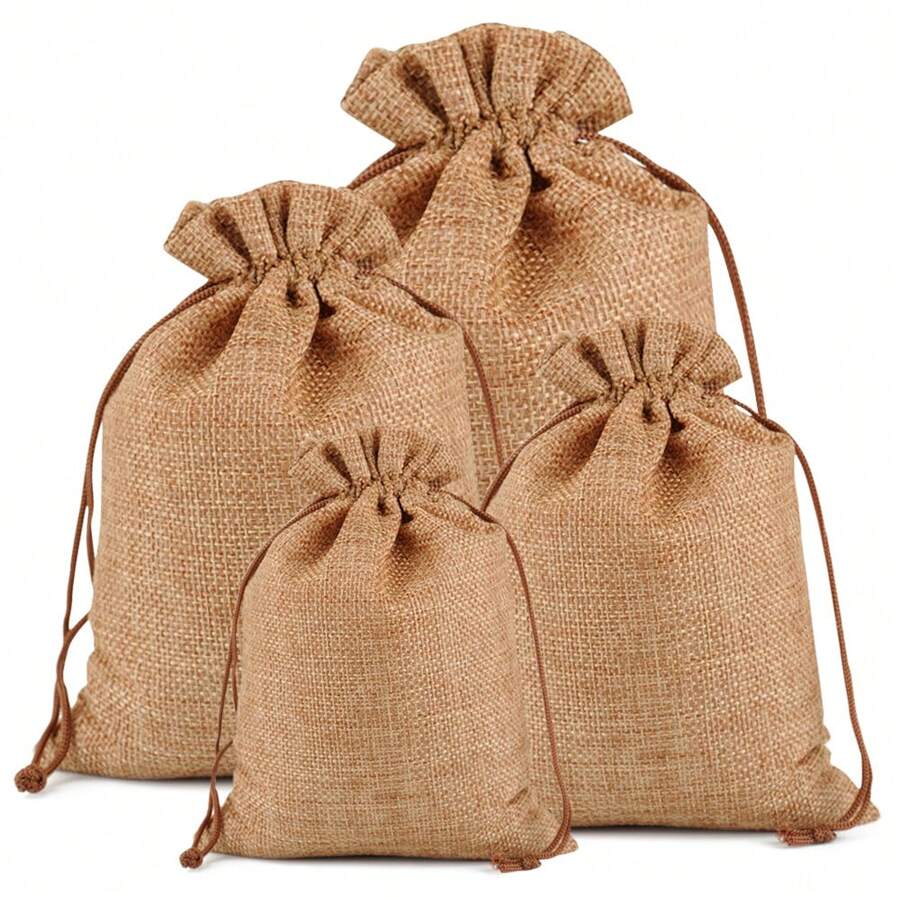 100pcs Burlap Gift Bags Wedding Hessian Jute Bags Linen Jewelry Pouches Sacks With Drawstring For Birthday, Party, Wedding Favors, Present, Art And DIY Craft - Cà phê nâu - Xem 1