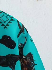 Tween Boy Western Cowboy & Cactus Print Long Sleeve Button-Up Shirt, Spring/Fall - Blue - View 4