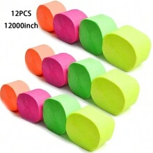 2/4/8/12pcs, 1000inch/Roll UV Neon Streamers Crepe Paper Glow Party Supplies And Decorations Fluorescent Neon Garland Paper Streamers Glow In The Dark Streamers Blacklight Party Decorations - For Wedding, Birthday, Neon Party, Carnival Party, Prom Dance, Party Photography, Back To School Valentine Day