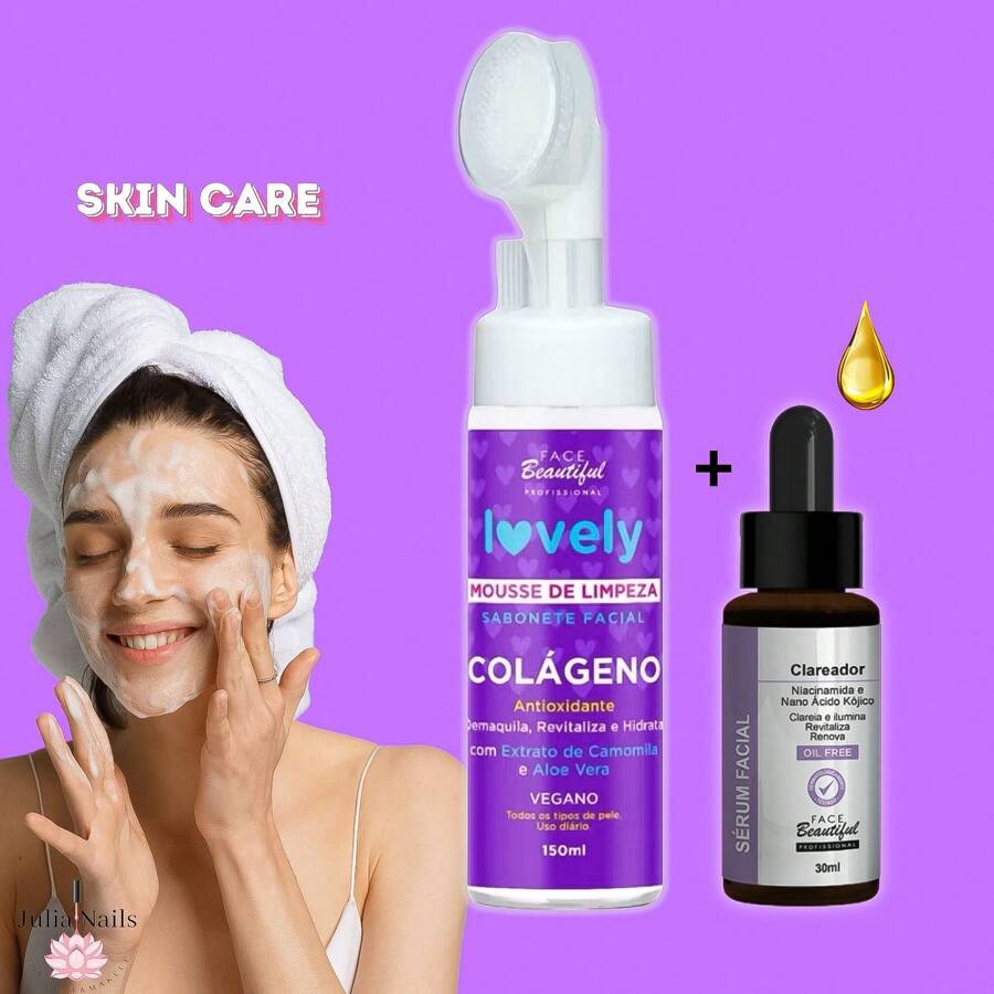 Facial Foam Mousse Kit And Face Beautiful Serum 30ml - Mousse Colágeno + Sérum Clareador - 查看 1