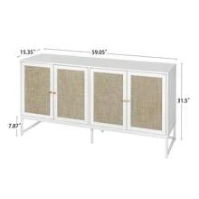 Modern Sideboard Cabinet, Accent Storage Cabinet With Rattan Doors And Adjustable Shelves, Freestanding Sideboard Storage Cabinet For Kitchen Dining Living Room Hallway Office - trắng - Xem 2