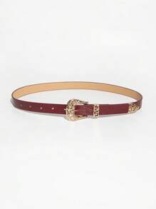 Red Crocodile Embossed Western Style Hollow Floral Buckle Leather Belt Summer, School Fall, Autumn, Halloween